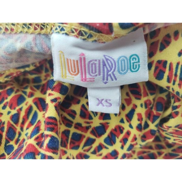 LuLaRoe Irma Tunic T-Shirt Womens Size XS Top Red Blue Yellow Geographic Lines - Picture 4 of 4
